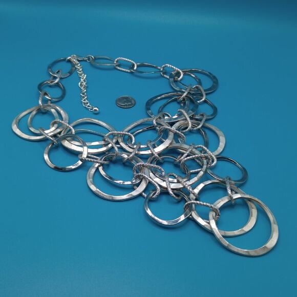 Chico's Hammered Loop Bib Necklace, Silver Tone, 21 Inches - Picture 8 of 8